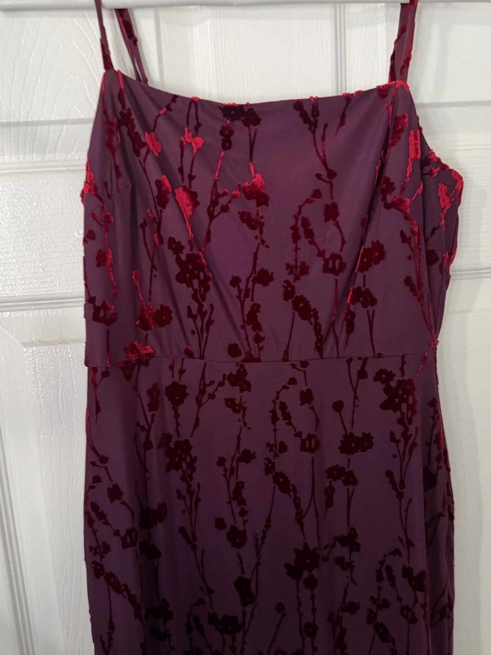 Taylor Plum Strapless Slip Dress with Red Floral Velvet